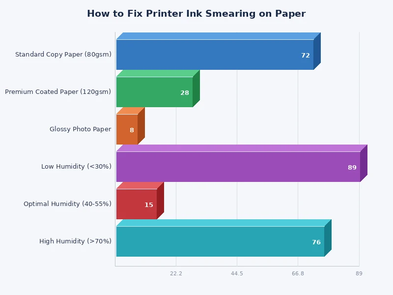 chart comparing causes of printer ink smearing on paper fix by printer type