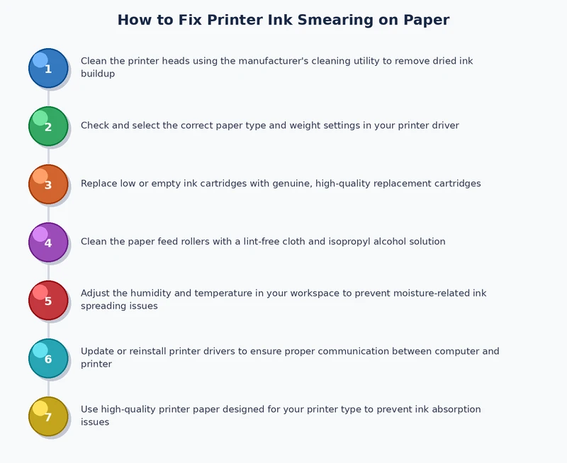 step-by-step process diagram for printer ink smearing on paper fix