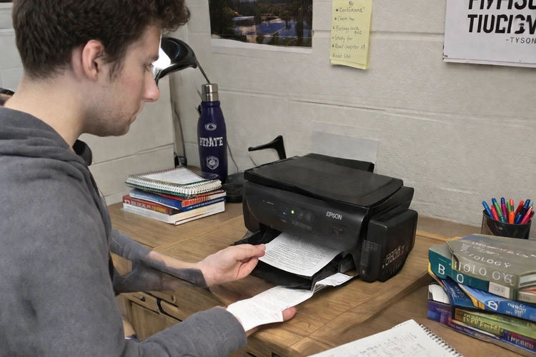 printer not printing in color fix — technician inspecting inkjet cartridges