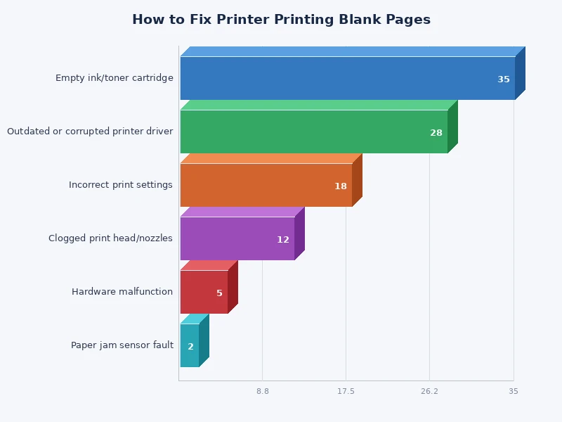 chart showing most common causes of printer printing blank pages fix by frequency
