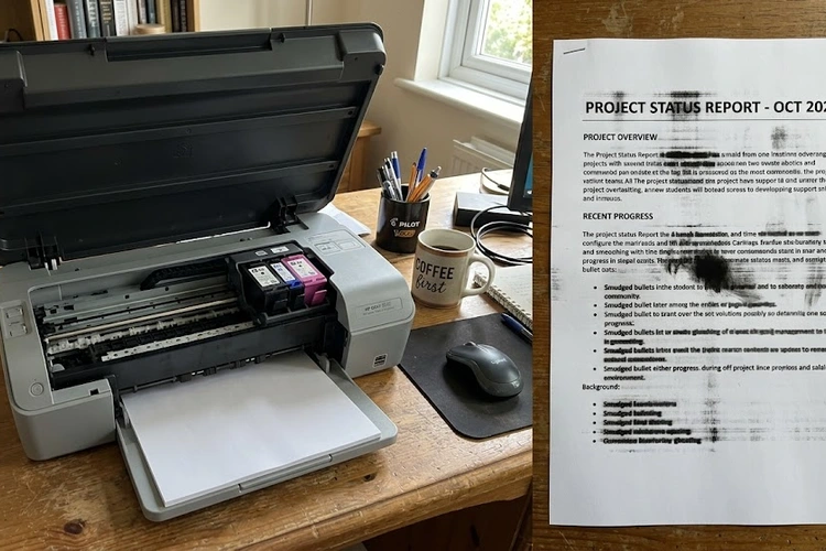 printer smearing ink how to fix — close-up of smeared ink on printed page