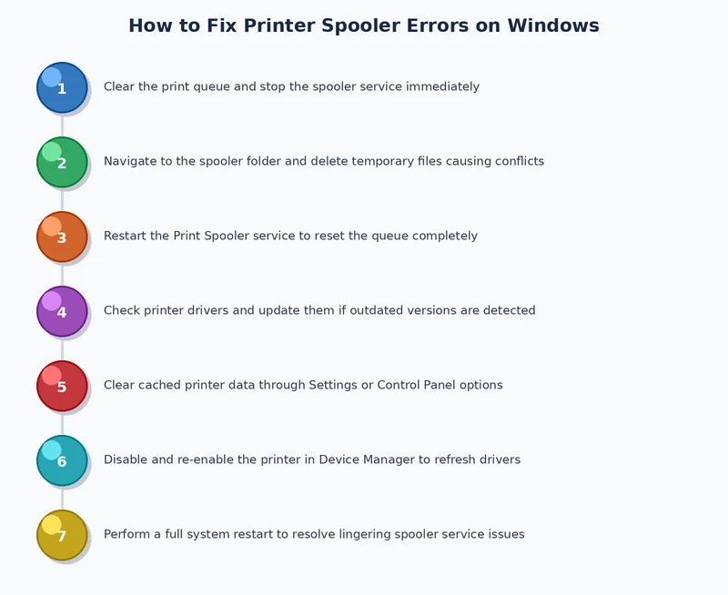 Step by step process diagram to fix printer spooler error on Windows