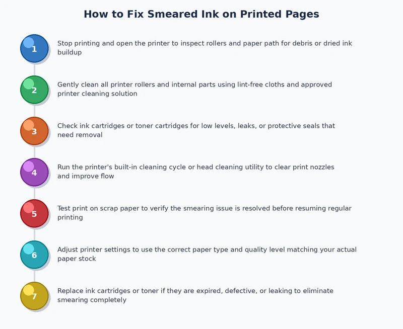 step-by-step process diagram for printer ink smearing on paper fix diagnostic workflow