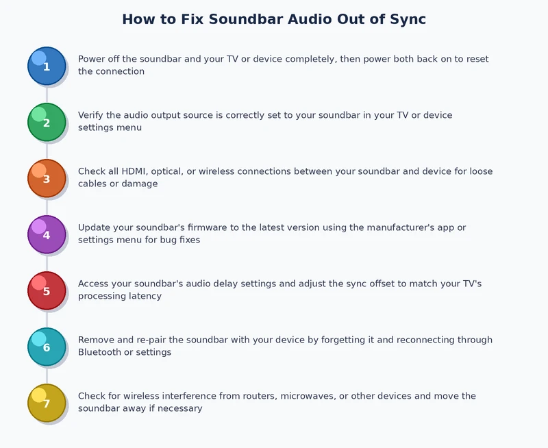 step by step process diagram for fixing soundbar audio out of sync