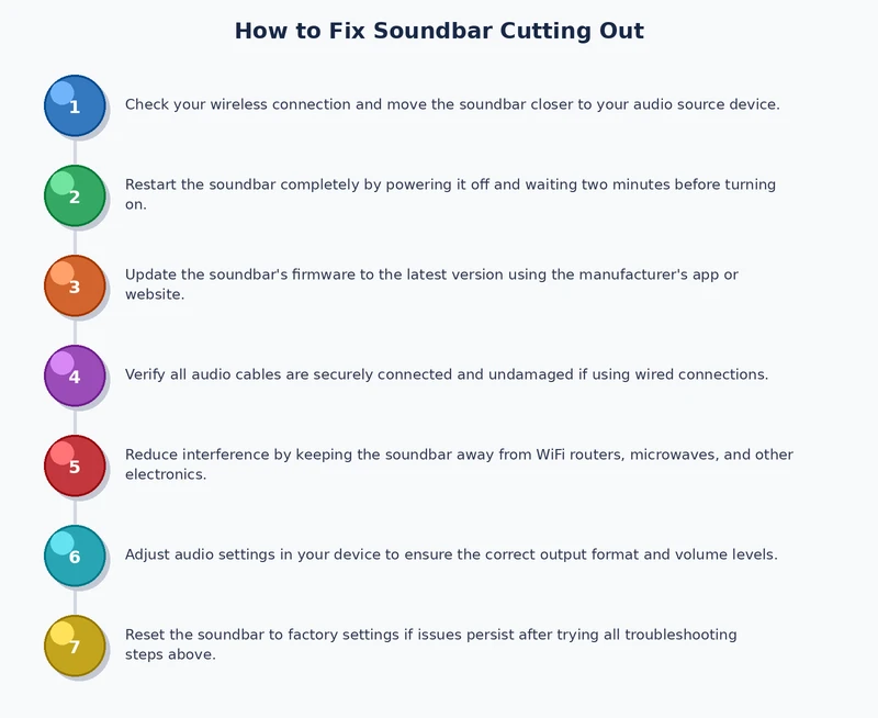 step by step process diagram for fixing soundbar that keeps cutting out