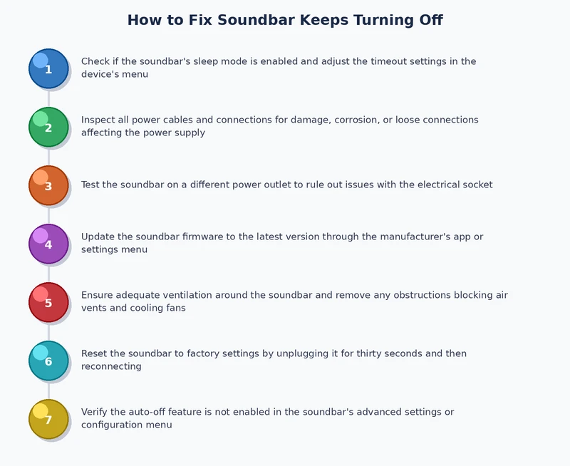 step by step process diagram for fixing a soundbar that keeps turning off