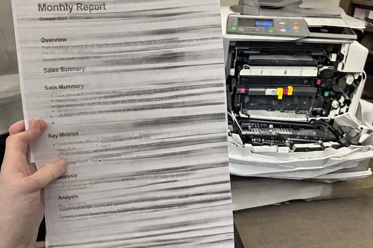 fix streaks and lines on printer output — printed page showing horizontal banding and vertical lines
