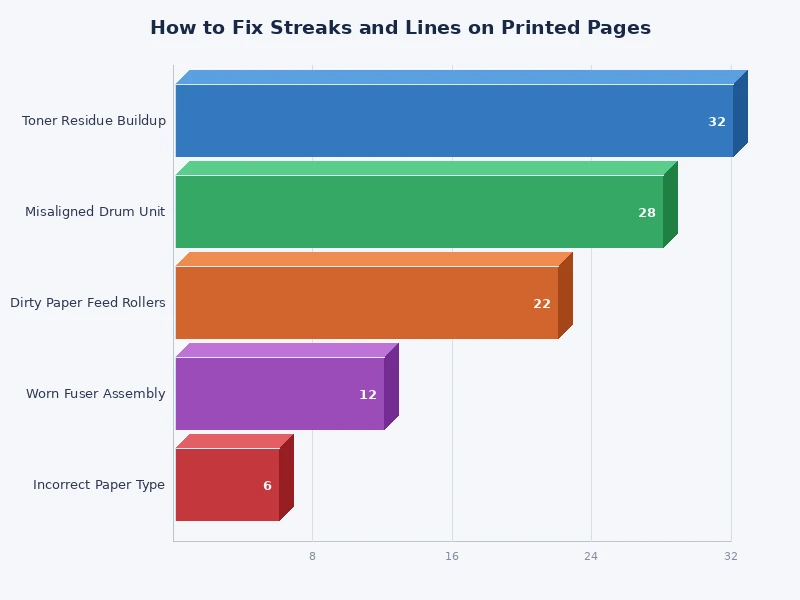 bar chart comparing frequency of streak causes in inkjet vs laser printers