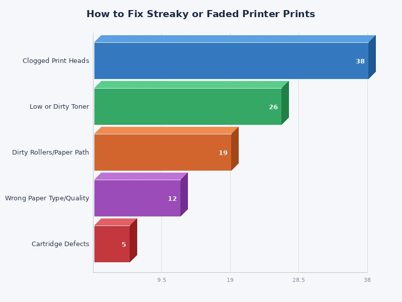 bar chart showing frequency of causes behind printer streaky faded lines fix scenarios