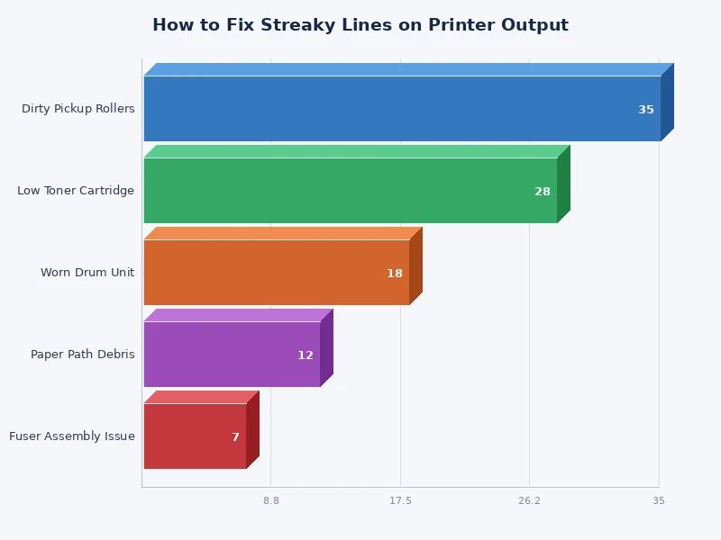 bar chart comparing frequency of streaky printer line causes across inkjet and laser printers