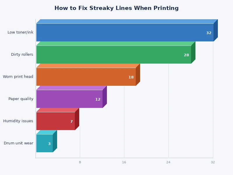 bar chart showing the most common causes of printer printing streaky lines by frequency