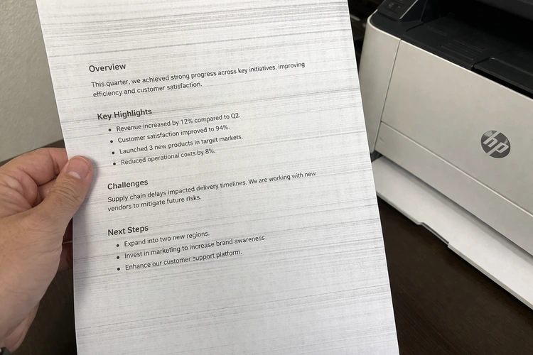 Close-up of streaky printer output showing horizontal bands on a printed page — printer printing streaks fix guide