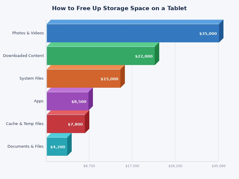 chart showing common storage consumers on tablets by percentage