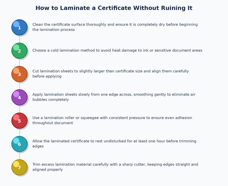 process diagram showing the five steps to laminate a certificate without ruining it