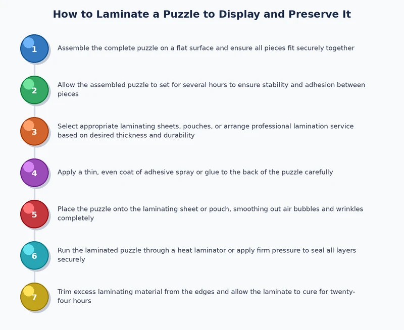 step by step process diagram for how to laminate a puzzle with a thermal laminator