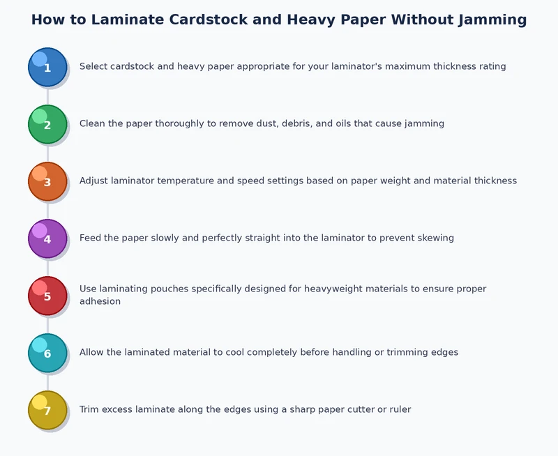 step-by-step process diagram for laminating cardstock without jamming