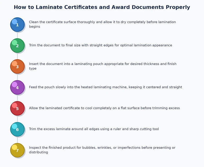 step by step process diagram for how to laminate certificates correctly using a pouch laminator