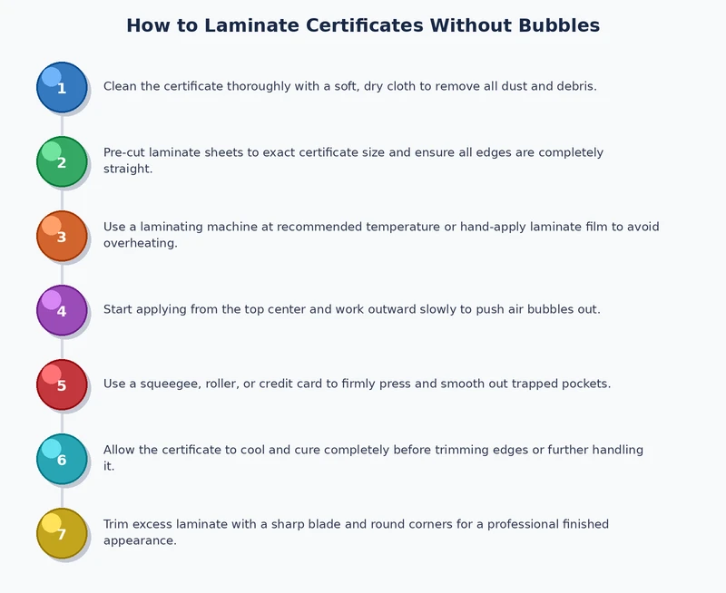 process diagram showing the correct steps to laminate certificates without bubbles
