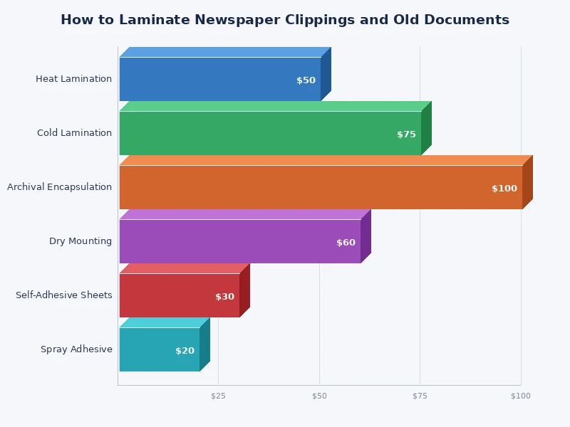 chart comparing lamination methods for newspaper clippings by heat setting pouch thickness and result quality