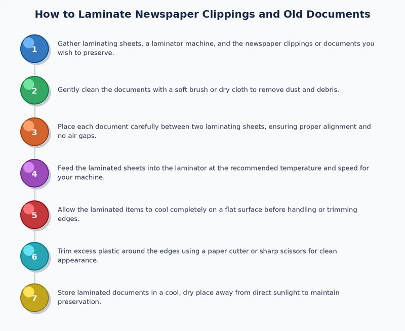 step-by-step process diagram for laminating newspaper clippings using thermal and cold methods