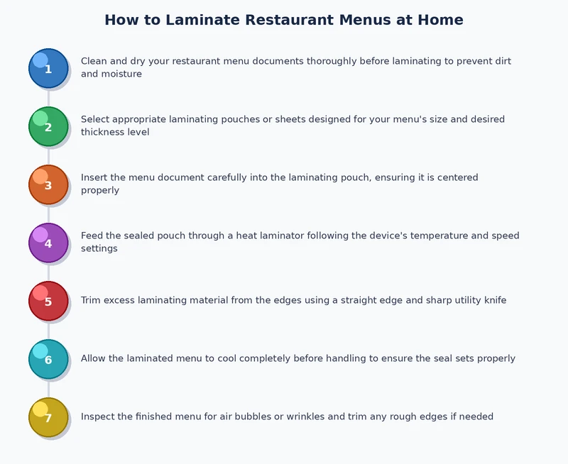 step-by-step process diagram for laminating restaurant menus at home
