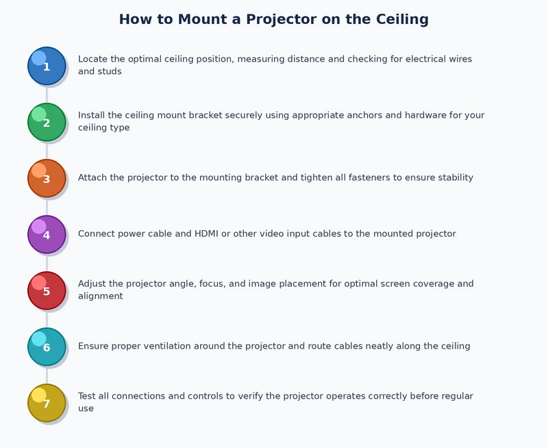 step-by-step process diagram for ceiling projector mount installation
