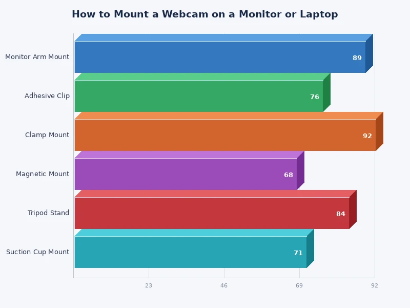 chart comparing webcam mount types by stability, flexibility, and ease of setup