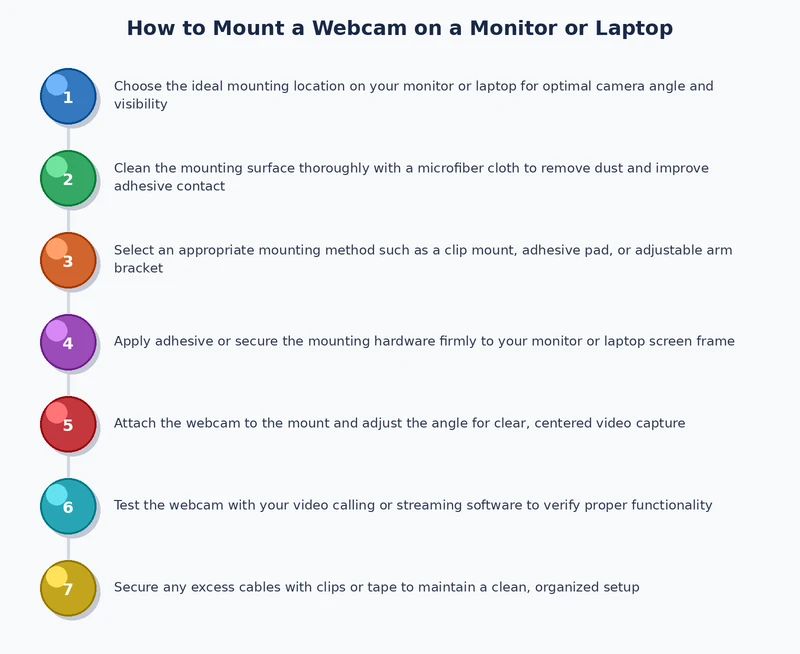step by step process diagram for mounting a webcam on a monitor