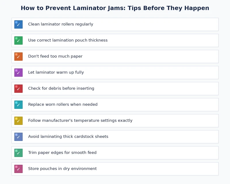 checklist of steps to prevent laminator jams before and during laminating
