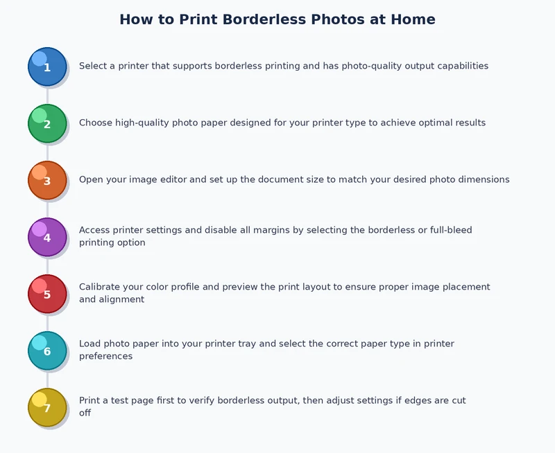 step-by-step process diagram for borderless photo printing at home