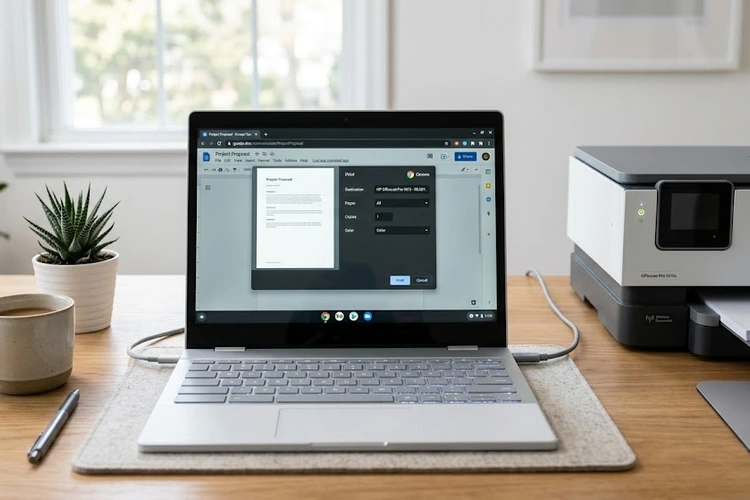 How to print from a Chromebook — ChromeOS print dialog on screen
