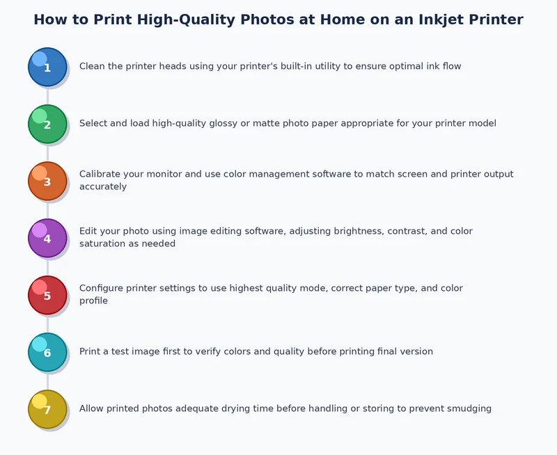 step by step process diagram for printing high quality photos at home on inkjet