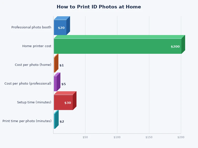 Comparison chart showing printer DPI, paper weight, and output quality for home ID photo printing