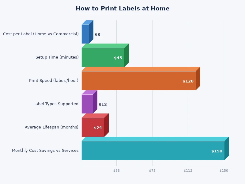 Bar chart comparing label printing methods: inkjet, laser, and dedicated label printer by cost and quality