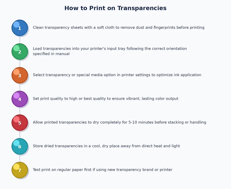 step by step process diagram for how to print on transparencies correctly