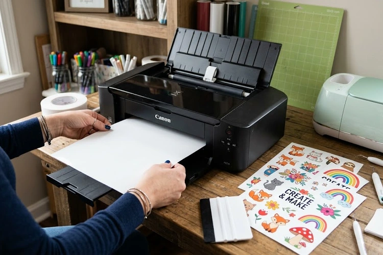 How to print on vinyl with inkjet printer — printed vinyl sheets laid out on a workspace
