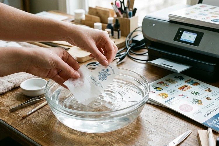 how to print on waterslide decal paper — printed sheet drying on a flat surface