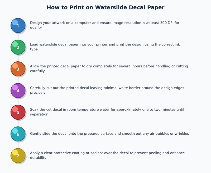 waterslide decal printing process diagram showing steps from design to finished transfer
