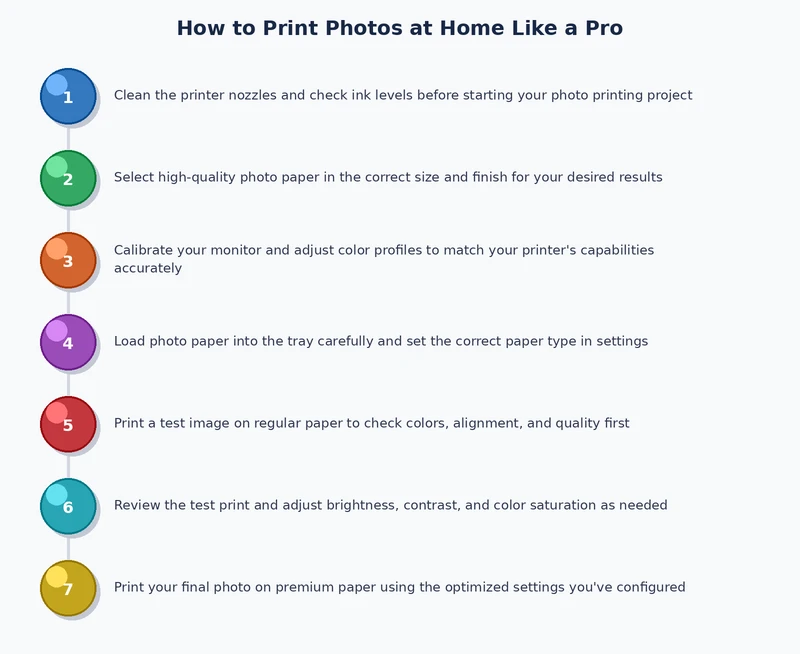 step by step process diagram for how to print photos at home professionally