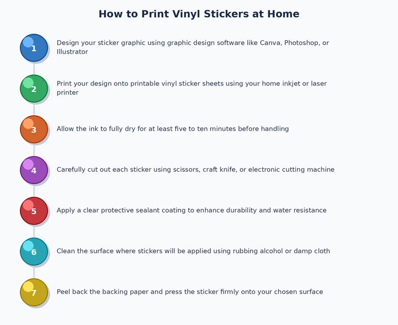 step by step process diagram for printing laminating and cutting vinyl stickers at home
