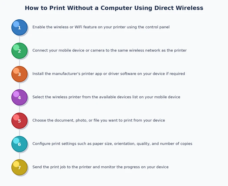 step-by-step process diagram for how to print without a computer using Wi-Fi Direct