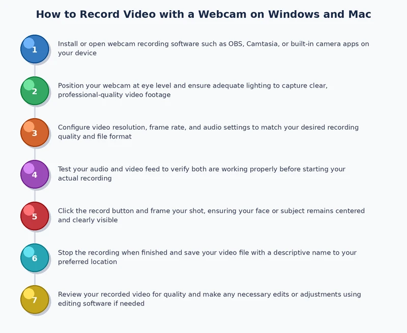 step by step process diagram for how to record video with webcam on Windows and Mac