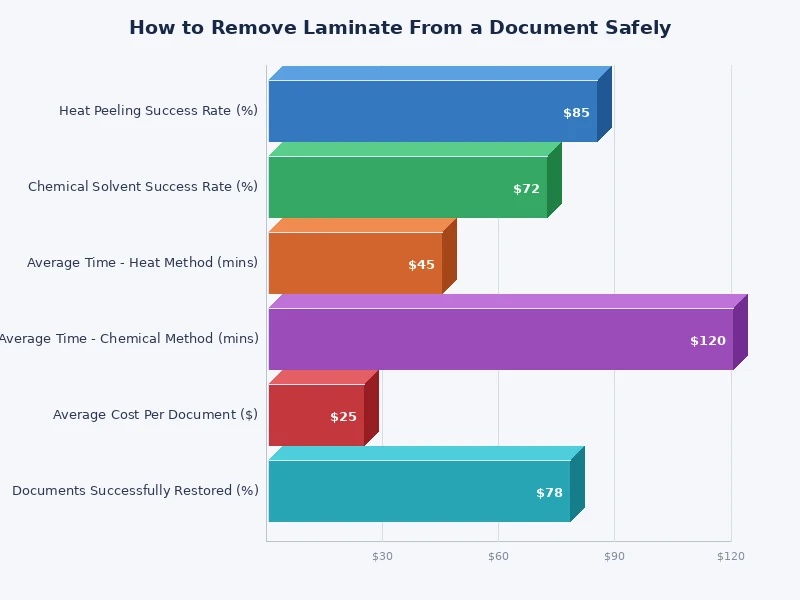 chart comparing success rates of different laminate removal methods by document type