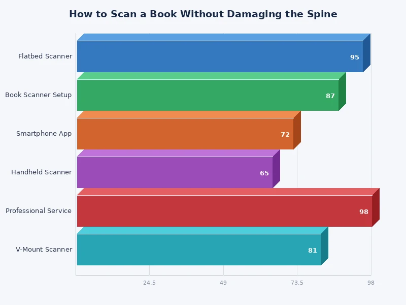 comparison chart of book scanning methods by image quality and spine safety