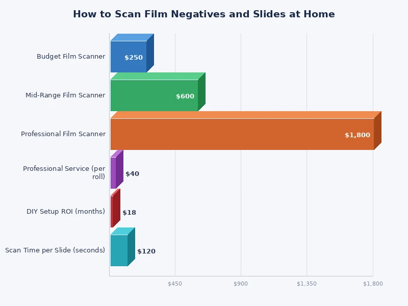 Bar chart comparing resolution and optical density of popular film scanners for home use