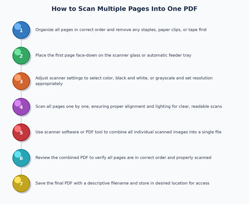 step-by-step process diagram for how to scan multiple pages into one PDF on Windows Mac and mobile