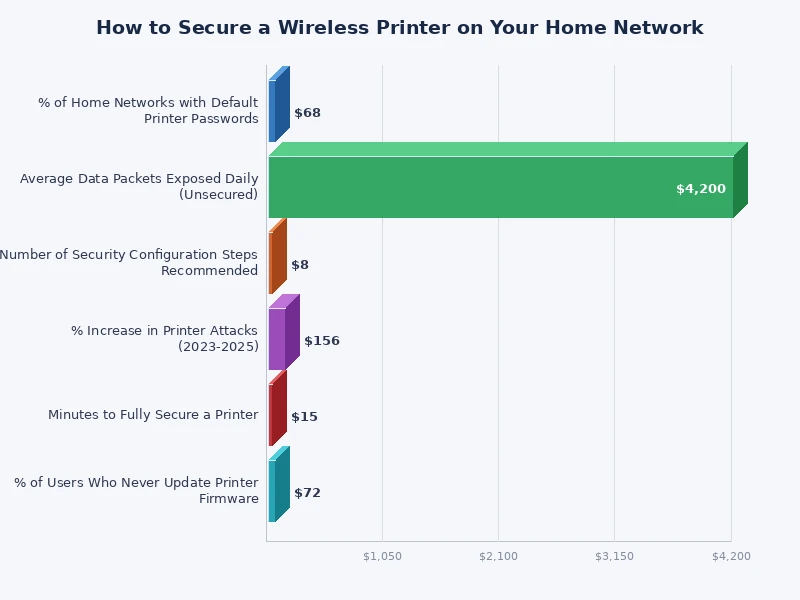 bar chart comparing frequency of wireless printer security vulnerabilities by category