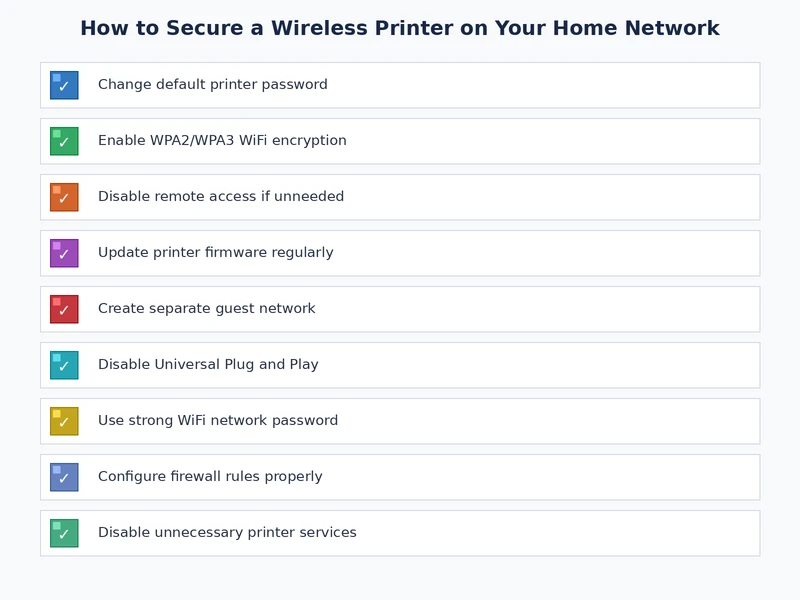 wireless printer security checklist showing steps to secure a home network printer