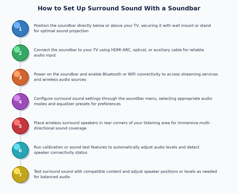 step by step process diagram for setting up surround sound with a soundbar