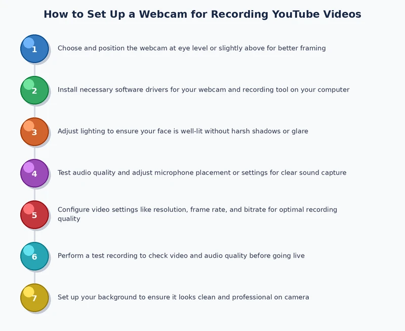 step by step process diagram for webcam YouTube setup workflow